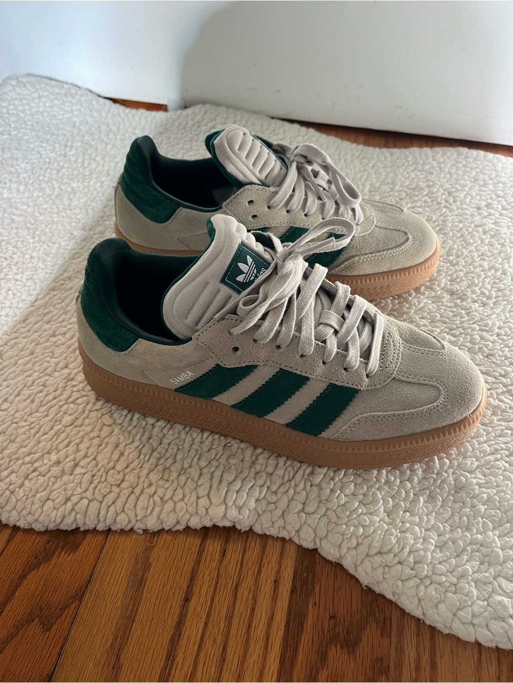 adidas Samba Suede Sneakers in Beige, Green & Gum Sole
